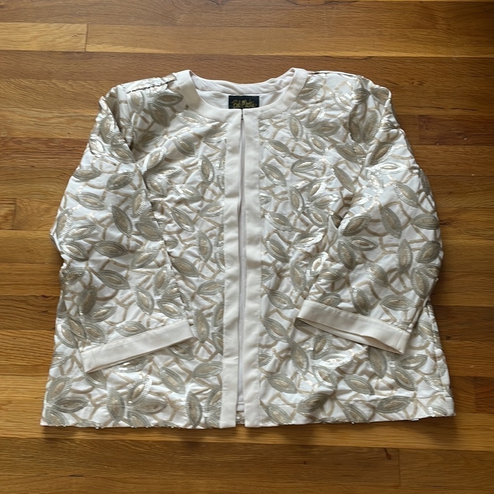 Bob Mackie 3/4 Sleeve Sequin Knit Open Jacket Top XL
